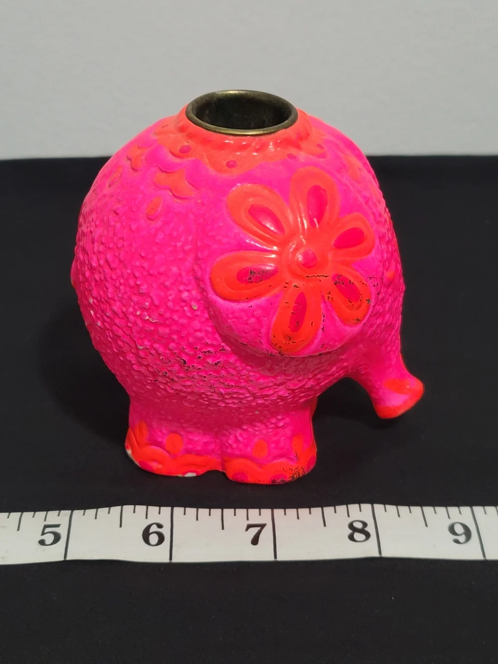 Vintage Hallmary Flower Power Bright Pink Floral Embossed Elephant Candle Holder
